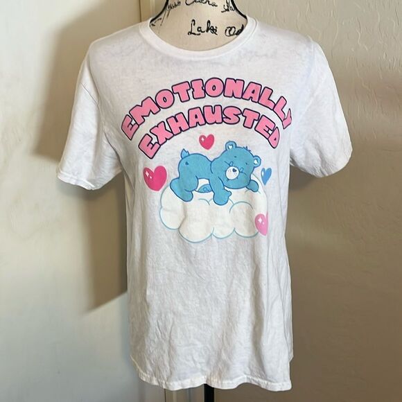 Care Bears White Emotionally Exhausted Graphic Pullover T-Shirt - Picture 1 of 7